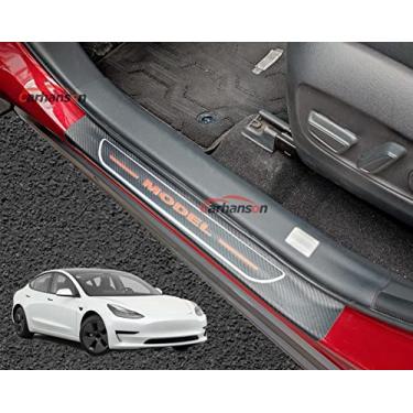 Imagem de GZBFTDH Guarnição protetora de rasgo de peitoril da porta, para Tesla Model 3 Y Accessories 2020-2022 peças de carro, placa de proteção de entrada de porta de couro