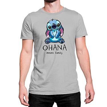 Imagem de Camiseta T-Shirt Algodão Lilo And Stich Ohana Means Family Cor:Cinza;Tamanho:GG