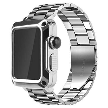 Imagem de TEYSHA Capa de pulseira de aço para Apple Watch 7 6 SE 5 4 3 se Aço Inoxidável Mod para IWatch 44mm 42mm 38mm 40mm Capa de Metal de Luxo e Capa Protetora de Banda (Cor: Prata, Tamanho: