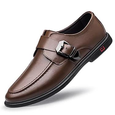 Imagem de Sapatos Vestido Oxford Para Homem Slip On Monk Strap Avental Redonda Dedo Do Pé De Couro Salto Bloco Sola De Borracha Antiderrapante Casual (Color : Brown, Size : 37 EU)