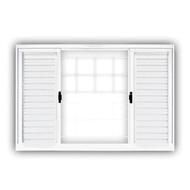 Imagem de Veneziana em Aço 6 Folhas (2 Fixas) com Grade Quadriculada Mgm Minas Sul 1,00mx1,00m - Requadro 12cm Branca