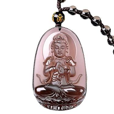 Imagem de HLbshi Colar 100% obsidiana de gelo natural Natal Buda Guan Yin bodhisattva amuleto da sorte corrente com pingente de contas, Gema, Obsidiana