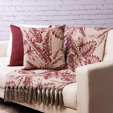 Imagem de Manta para Sofá Dupla Face Jacquard com Franja 1,40x3,50 + 2 Capas de Almofada (Tropical vinho)