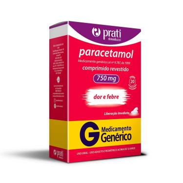 Imagem de Paracetamol 750mg 20 comprimidos Prati Donaduzzi Genérico 20 Comprimidos