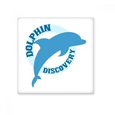 Imagem de Azulejo de cerâmica brilhante com padrão de golfinho azul oceano