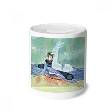 Imagem de Deer branco ilustrador chinês antigo caixa de dinheiro caixa de cerâmica porta-moedas presente de cofrinho