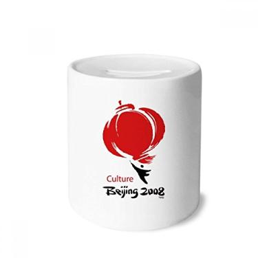 Imagem de DIYthinker Lanterna chinesa tradicional padrão vermelho caixa de dinheiro caixa de cerâmica porta-moedas presente de cofrinho