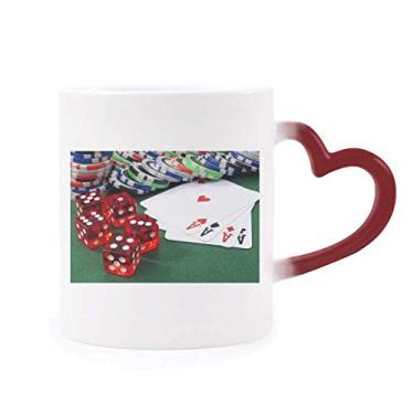 Imagem de Chip Poker Dice Foto Sensível ao Calor Caneca de Grés Mudança de Cor Vermelha