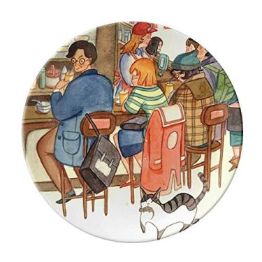 Imagem de Miaoji Pintura Gato Restaurante Pegador Rato Prato Decorativo Porcelana Salver Prato de Jantar