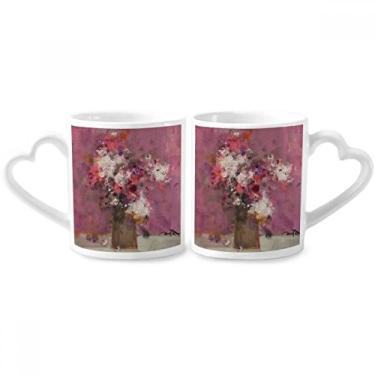 Imagem de Conjunto de canecas de porcelana para casal com pintura a óleo XJJ rosa com alça de coração