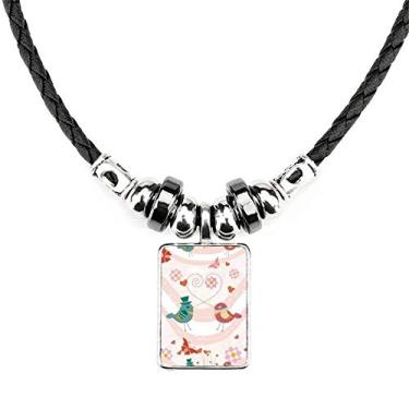 Imagem de DIYthinker Colar Pink Green Love Birds Dia dos Namorados Joia Torque Pingente de corda de couro