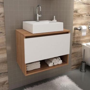 Imagem de Gabinete Para Banheiro Com 1 Porta Basculante - Amêndoa/Branco - Tecno