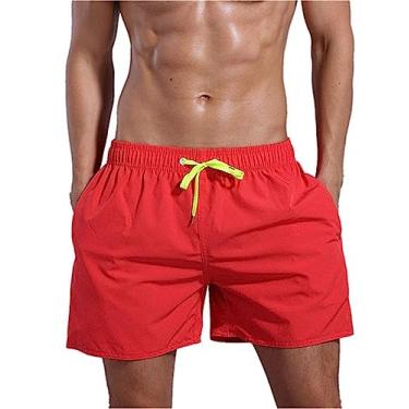 Imagem de Generic Homens Correndo Shorts, Moda Praia Shorts Troncos de Natação dos homens Quick Dry Beach Shorts Com Bolsos Com Zíper,Red,M