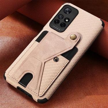 Imagem de Carteira de fibra de carbono com suporte para cartão flip case para Xiaomi para Redmi Note 11 10 Pro 11S S Prime POCO X3 NFC para Mi 11 Lite Capa de couro, cáqui, para Poco X3