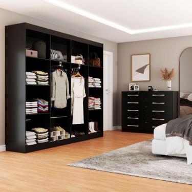 Imagem de Closet Casal Ele e Ela 8 Prateleiras e Cômoda 10 Gavetas Preto - Panorama Móveis