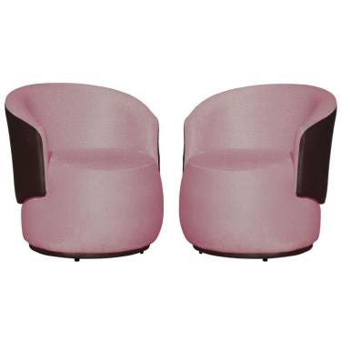 Imagem de Kit 02 Poltronas Beatriz Confortáveis Tecido Suede Com Composê em Corino Marrom