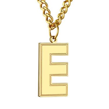 Imagem de GoldChic – Pingente masculino com letra inicial para meninos, banhado a ouro 18 quilates/aço inoxidável, jérsei SablonUp, atlético, alfabeto esportivo, colar com corrente cubana de