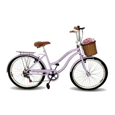 Imagem de Bicicleta aro 26 passeio retrô cesta 6 marchas lilás