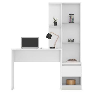 Imagem de Escrivaninha Bancada Mesa com Armário Politorno Branco Home Office Escritório - Mercado dos Móveis