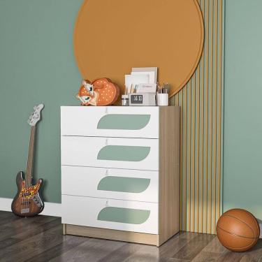 Imagem de Cômoda Infantil 4 Gavetas Fox Legno Salinas/Verde Bellagio/Branco
