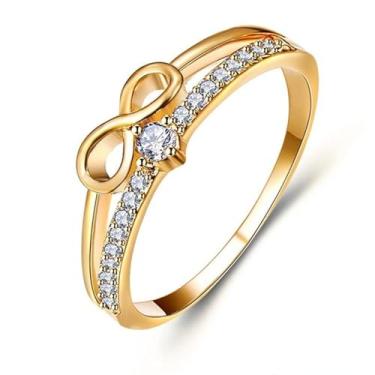 Imagem de Conjunto de laço de ouro 18K com pedra circular Mosang Anel de diamante de noivado de casamento para mulheres, anel de diamante de noivado de casamento CZ eterno em forma de 8, anel de diamante de