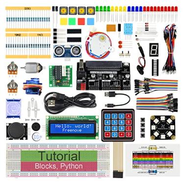 Imagem de Freenove Ultimate Starter Kit para BBC Micro:bit (não incluído, funciona com V1 e V2), tutorial detalhado de 316 páginas, 224 itens, 44 projetos, blocos e código Python