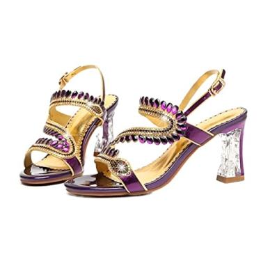 Imagem de Sandálias De Verão Femininas De Couro Strass Com Abertura Oco E Sapatos De Salto Alto Sandálias garota (Color : Purple, Size : 35)