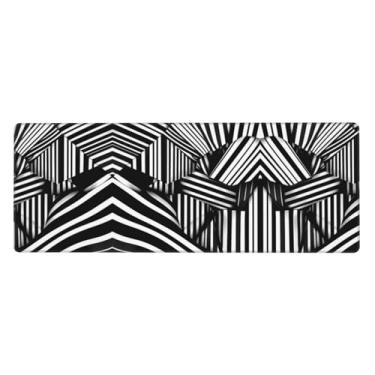 Imagem de Teclado de borracha extra grande com linhas geométricas pretas e brancas, 30 x 80 cm, teclado multifuncional superespesso para proporcionar uma sensação confortável