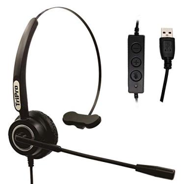 Imagem de Fone de ouvido USB VoIP Monaural da Tripro para chamadas de Internet de computador, comunicação VoIP, Skype, Webinar, Softphone, Call Center com microfone com cancelamento de ruído e regulador de volume