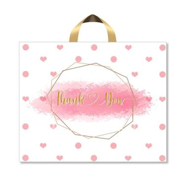 Imagem de WAKAKO Sacos de compras de plástico com alças de agradecimento, sacos de compras de plástico extragrande de 45,7 x 40,6 cm, sacolas de presente para pequenas empresas, coração de bolinhas
