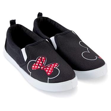 Imagem de Disney Tênis feminino Mickey e Minnie – Tênis feminino clássico Mickey e Minnie Mouse sem cadarço de lona, Preto, 38
