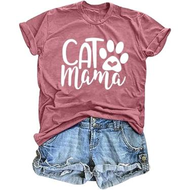 Imagem de Camisetas femininas Cat Mamãe: in My Cat Mom Era, presente para amantes de gatos, camisetas de manga curta com estampa fofa, rosa, M