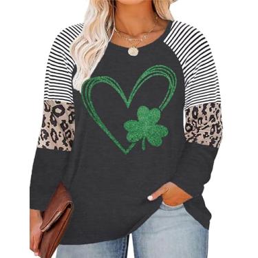 Imagem de Camiseta feminina plus size St. Patrick's Day Camiseta Lucky Shamrock Camiseta Green Heart Trevo Irlandês Tops, Cinza escuro 1, XXG Plus Size