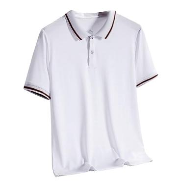 Imagem de Camiseta masculina atlética manga curta secagem rápida lisa listrada polo leve fina, Branco, 5G
