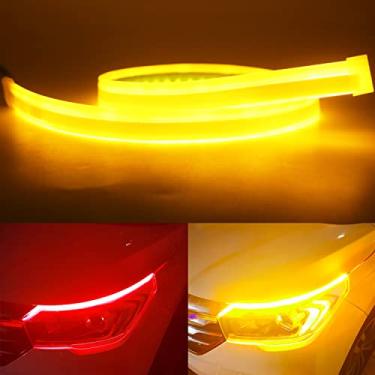 Imagem de Qasim Luzes de LED diurnas de LED vermelho+amarelo de 60 cm de fluxo automático sequencial guia de sinal de mudança de luz conjunto de farol para carro acessórios de motocicleta pacote com 2