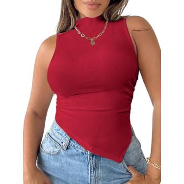 Imagem de SOFIA'S CHOICE Camiseta feminina casual de verão com gola drapeada e manga morcego, Vermelho A, P