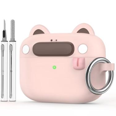 Imagem de BOBEN Capa para AirPods Pro 2ª geração 2022 linda capa de silicone macio para AirPods Pro 2, com chaveiro e caneta limpadora, carregamento sem fio e LED frontal visível, preta (rosa claro)