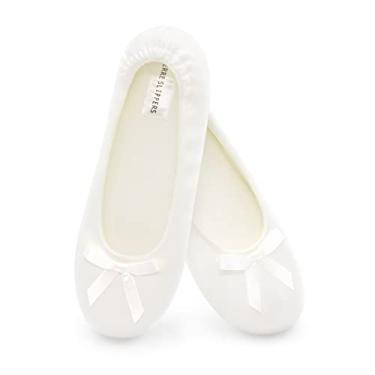 Imagem de Chinelos femininos de cetim para noivas confortáveis sapatos de dança para noiva, Clássico marfim, X-Large