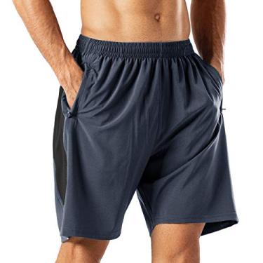 Imagem de HMIYA Short atlético masculino de 17,78 cm de secagem rápida para treino de corrida ou academia com bolsos com zíper, Cinza, 3G
