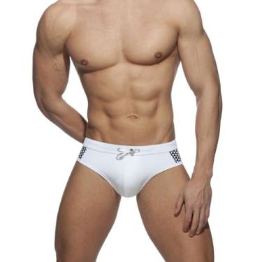 Imagem de NUJOLI Biquíni masculino sexy cintura baixa natação cuecas com cordão ajustável, Branco #3, P