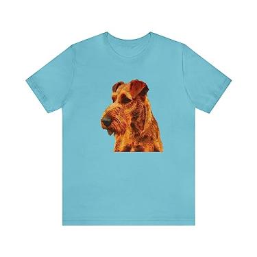 Imagem de Camiseta de manga curta unissex Irish Terrier 'Jocko', Turquesa, P