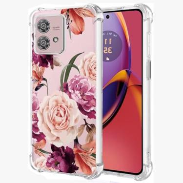 Imagem de Sidande Capa para Moto G84, Motorola G84 XT2347, Capa Protetora TPU Flexível Roxa Floral com Absorção de Choque e Proteção da Câmera
