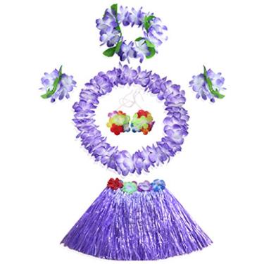 Imagem de Fighting to Achieve Conjunto de fantasia de desempenho de saia de grama roxa havaiana de 30 cm para meninas