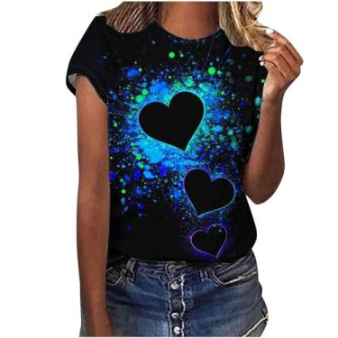 Imagem de MaMiDay Camisetas estampadas femininas casuais de manga curta na moda verão 2024 gola redonda camiseta com estampa de corações, A02#multicolorido, P