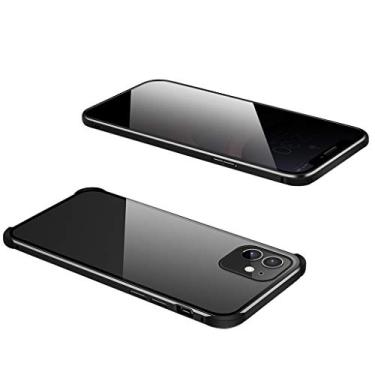 Imagem de Capa magnética de privacidade para iPhone 11 de 6,1 polegadas, vidro temperado transparente dupla face [silicone reforçado com 4 cantos] [moldura amortecedora de metal com absorção magnética] Capa