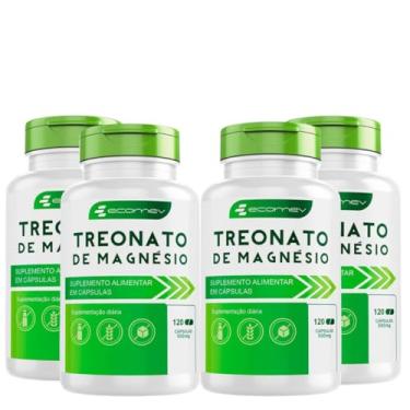 Imagem de 4Un Magnésio Treonato 500Mg 100% Puro 480Cápsulas - Kit 8 Meses Ecomev