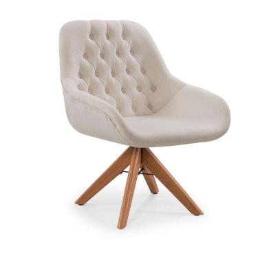 Imagem de Poltrona Pandora Linho Cru Com Capitonê E Base Giratória Madeira