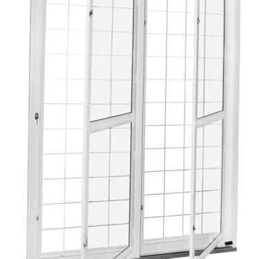 Imagem de Porta de Correr de Aço 215x160cm Pantografica Grade Quadrada Ideal Crv Esquadrias Branco