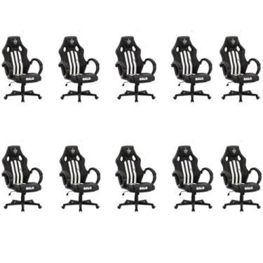 Imagem de Kit 10 Cadeiras Gamer Atlético Mineiro Cam 3316 Espresso Móveis Preta/branca Preto