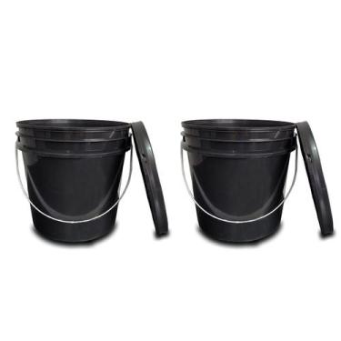 Imagem de Kit 2 Baldes Preto 10 Litros Reforçado Uso Geral Tampa e Alça Plástica